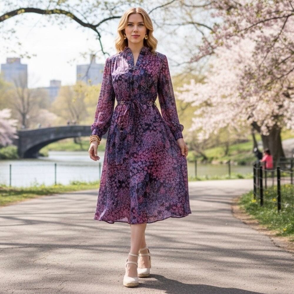 Vintage 60s/70s Floral Belted Day Dress